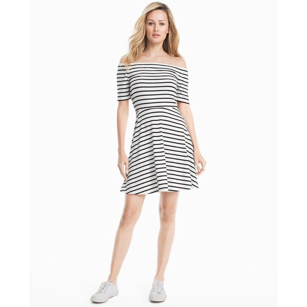 NWT WHBM Striped Off The Shoulder Dress